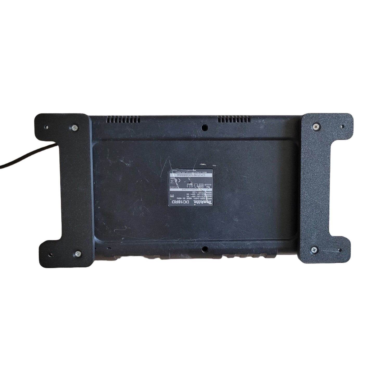 Rear view of the Makita dual charger Tough-Brackets attached to the charger