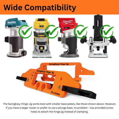 SwingEasy Hinge Jig Router Template | 76mm & 102mm | Quick-Grip Compatible