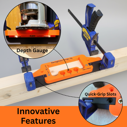 SwingEasy Hinge Jig Router Template | 76mm & 102mm | Quick-Grip Compatible
