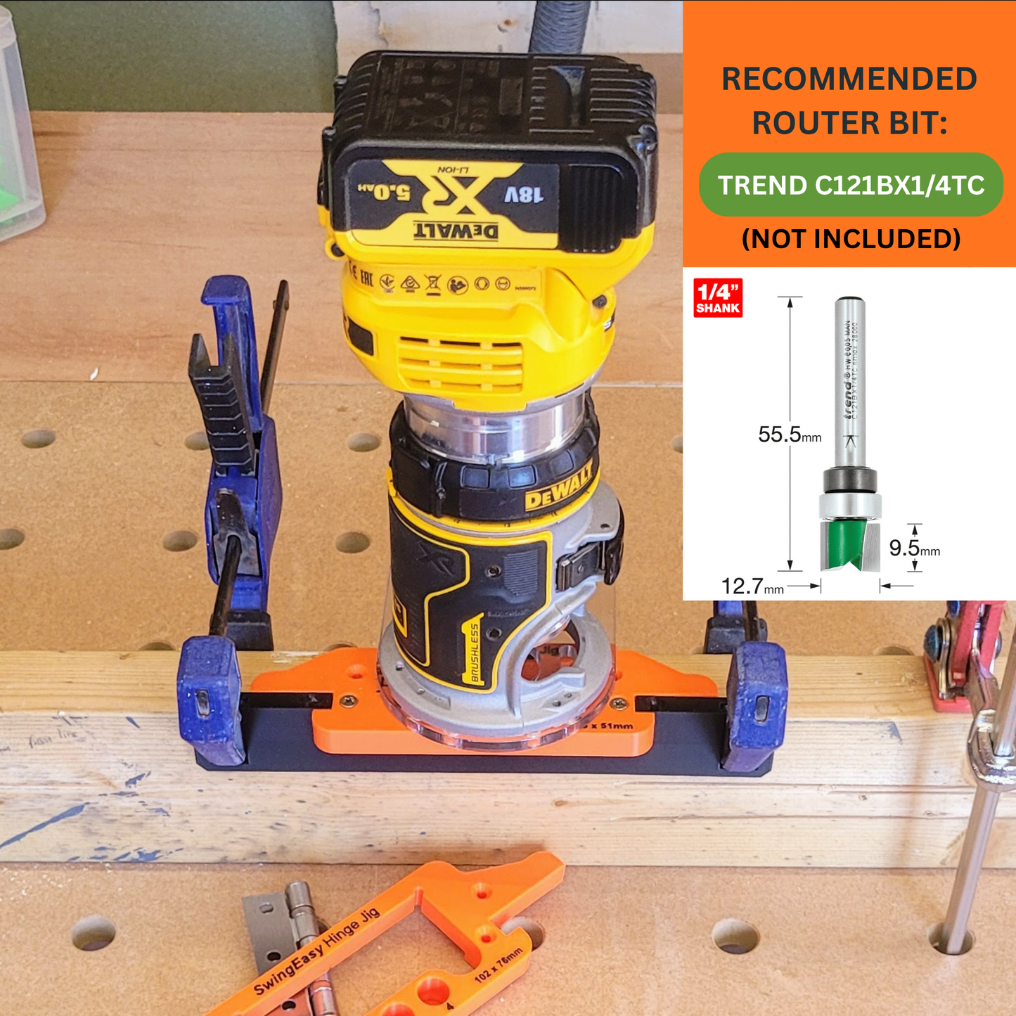 SwingEasy Hinge Jig Router Template | 76mm & 102mm | Quick-Grip Compatible